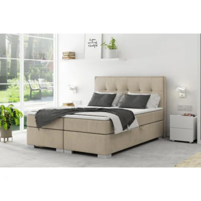 VLR BEDS Boxspringbett PALERMO 140 in Beige, Liegefläche 140x200 cm – mit Bettkasten, Bonellfederkern